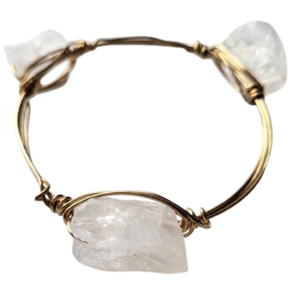 HAND CRAFTED Wire Wrapped Raw Crystal Quartz Nugget Bangle Bracelet - Picture 4 of 7